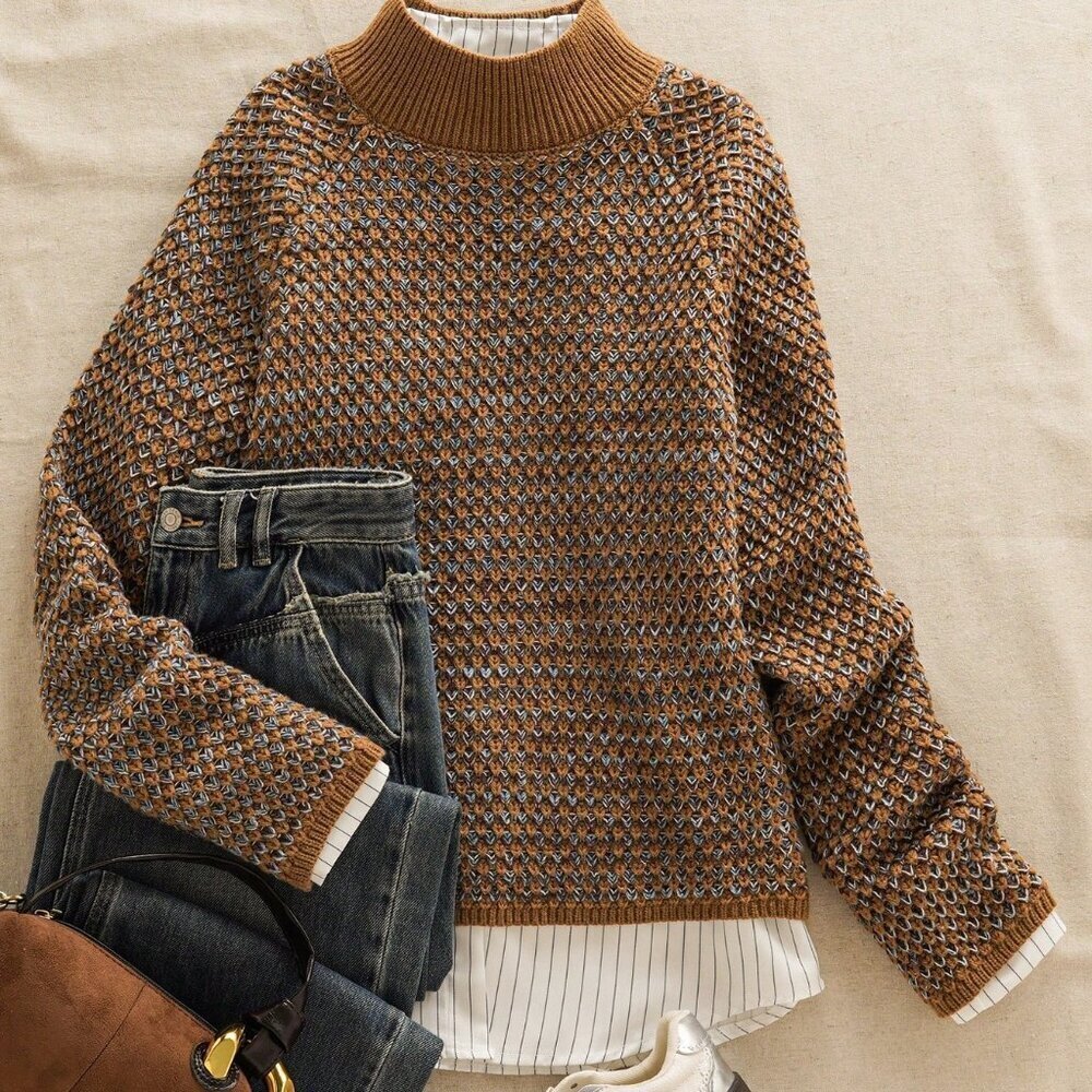 Multicolor Casual Women's Long Sleeve Cozy Geometric Gradient Pullover Sweater